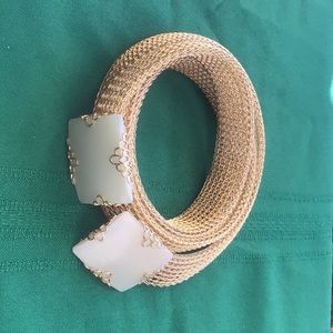 Caroline Emmons Mesh Belt , gold tone with simulated pearls bucket.